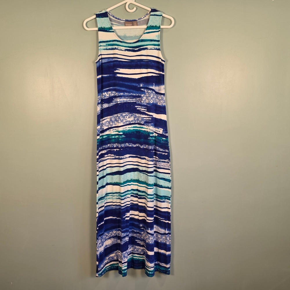 Chicos Blue Abstract Geometric Sleeveless Maxi Dress Size 0 Small 4501833637